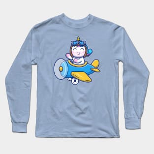 Cute Unicorn Riding Air Plane Long Sleeve T-Shirt